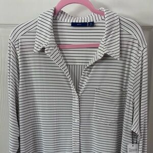 Apt. 9 White Black Pin Stripped Long Shirt Buttons NWT Plus Size 2X